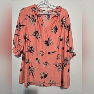 MELLODAY Coral Floral Blouse